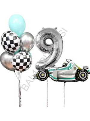 Bal10 Dünyası Gümüş Rakam Yarış Arabası Doğum Günü Parti Seti Yaş-9