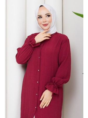 Pamuk Butik Kadın Gipe Detaylı Uzun Gömlek Tunik -PMK515