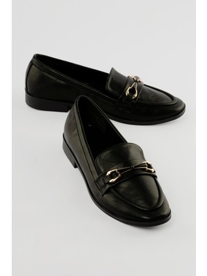 Mubiano Kadın Loafer Gold Tokalı Günlük Ayakkabı Elio Siyah