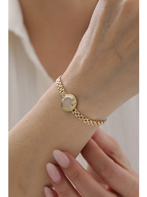 Yavuz Kuyumculuk 14 Ayar Altın Modern Baget Taşlı Kordon Bileklik