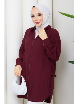 Pamuk Butik Kadın Kuş Gözü Detaylı Fermuar Kapamalı Tunik -PMK514
