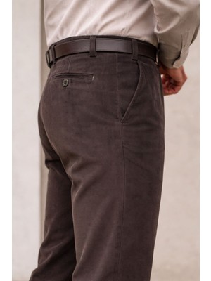 Varetta Erkek Kahverengi Kadife Ince Fitilli Klasik Kesim Cepli Pantolon