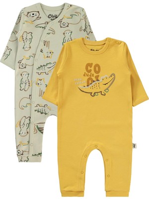 Civil Baby Renkli Hayvanlar Baskılı 3-9 Ay Tulum - Hardal 9-12 Ay