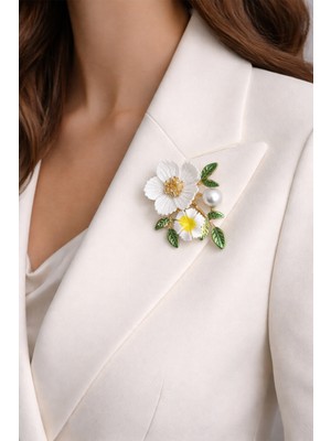 Modex Inci Detay Özel Tasarım Zarif Çiçek Broş (5cm)