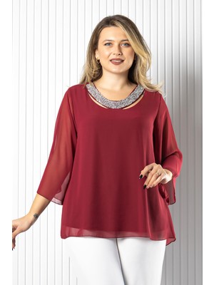 Modaviki Şifon Yaka Detaylı Bluz Bordo MDV970