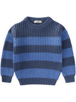 Cigit Selanik Çizgili Triko Kazak 2-8 Yaş Indigo Mavi