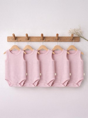 Civil Baby Organik 5 Li Sıfır Kol  Çıtçıtlı Badi - Pembe 0-1 Ay