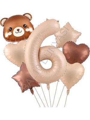 Bal10 Dünyası Ayı Kafa Rakam Kalp Yıldız Folyo Balon Seti Yaş-6