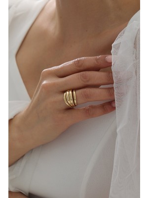 Yavuz Kuyumculuk 14 Ayar Altın Çizgili Kalın Bombe Yüzük