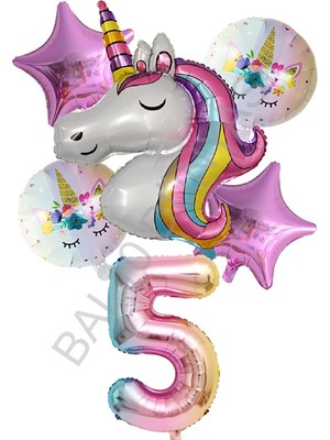 Bal10 Dünyası Unicorn Rakam At Yıldız Doğum Günü Parti Seti Yaş-5
