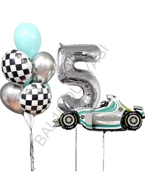 Bal10 Dünyası Gümüş Rakam Yarış Arabası Doğum Günü Parti Seti Yaş-5