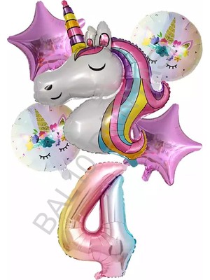 Bal10 Dünyası Unicorn Rakam At Yıldız Doğum Günü Parti Seti Yaş-4