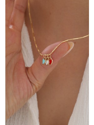 Yavuz Kuyumculuk 14 Ayar Altın Çubuk Zincir Renkli Kalp Kolye