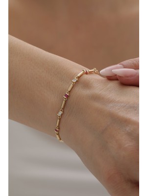 Yavuz Kuyumculuk 14 Ayar Altın Modern Desen Yakut Taşlı Bileklik