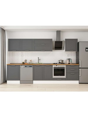 Alvinka 330X210 cm Klasik Mebran Mutfak Dolabı M-E90S60S60-2 Antrasit - Suntalam