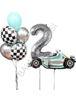 Rönesans Parti Gümüş Rakam Yarış Arabası Doğum Günü Parti Seti Yaş-2