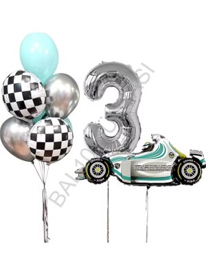 Bal10 Dünyası Gümüş Rakam Yarış Arabası Doğum Günü Parti Seti Yaş-3