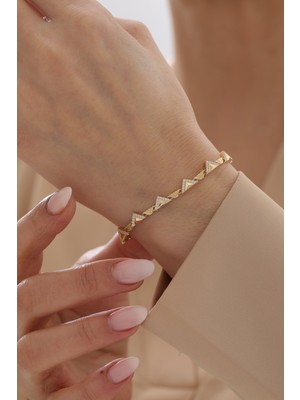 Yavuz Kuyumculuk 14 Ayar Altın Yarı Taşlı Üçgen Modern Bileklik