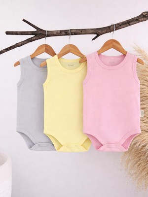 Civil Baby 3'lü Karışık Renk 3-36 Ay Çıtçıtlı Badi - Pembe 3-6 Ay