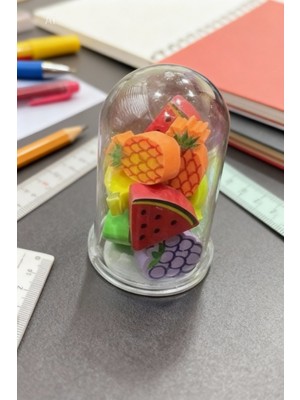 Glanart 10 Lu Fanus Içinde Mini Meyve Figürlü Silgi Seti