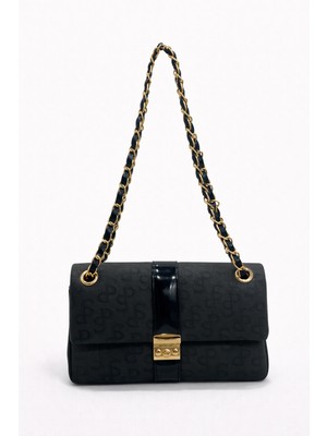 Louisiana Polo Silver Polo Çapraz Askılı Kadın Çanta Monogram Desenli Siyah 1083