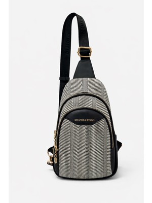 Louisiana Polo Silver Polo Bodybag Kadın Çanta Labirent Desenli Siyah-Beyaz 959