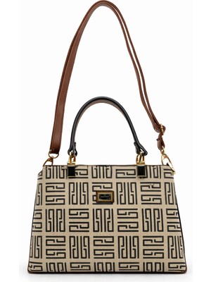 Louisiana Polo Silver Polo Kadın Çanta Labirent Desenli Bej Taba  1000