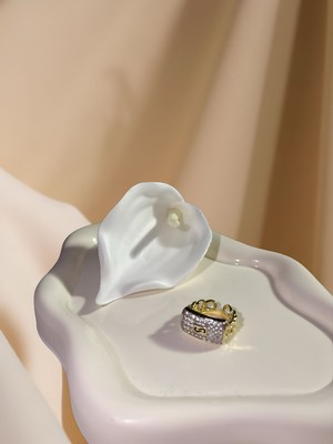 Ezgiarslanatalier Çelik Taşlı Gold Yüzük