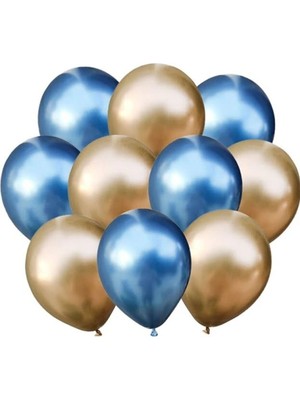 İstoç Parti Krom Balon 12" Inç Gold-Mavi Renk 10 Adet