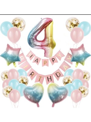 İstoç Parti Renkli Folyo Balon Rakam Set Dogum Günü Süsü Yaş 4