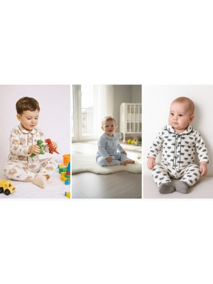 Buufuu 3 Adet %100 Pamuk Mevsimlik Kız & Erkek Bebek Alt Üst Takım