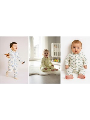 Buufuu 3 Adet %100 Pamuk Mevsimlik Kız & Erkek Bebek Alt Üst Takım