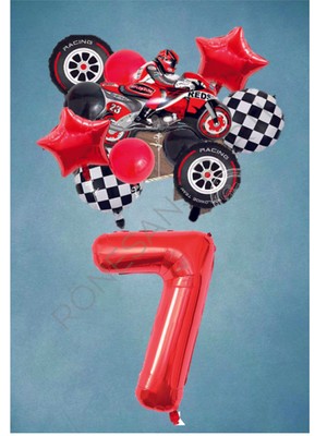 İstoç Parti Motorsiklet Kırmızı Temalı Doğum Günü Seti Yaş-7