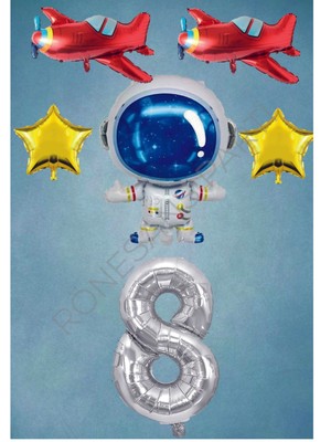 İstoç Parti Uzay Temalı Gümüş Rakamlı Folyo Balon Seti Yaş 8