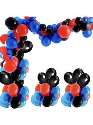 İstoç Parti Spiderman Konsept 100 Adet Kırmızı Lacivert Balon ve Zinciri