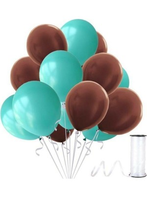 İstoç Parti Kahverengi Su Yeşili Metalik Balon 100 Adet+ 5 mt Balon Zinciri