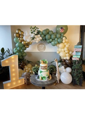 İstoç Parti Krom Gold Küf Yeşili Beyaz Çikolata Kahve ve Ten Rengi Balon Zinciri 50 Adet+5 mt Balon Zinciri