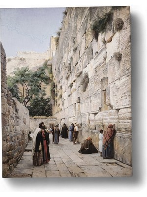 Hedea Ağlama Duvarı, Kudüs - Gustav Bauernfeind 26 cm x 20 cm Ahşap Pano