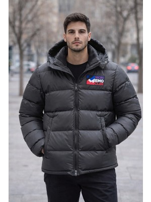 Quero Erkek Şişme Rüzgar Geçirmez Şişme Jel Dolum Antrasit Mont