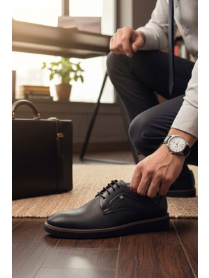 Enoch Erkek Klasik Ayakkabı - Mikro Perfore Detaylı ve Esnek Hafif Tabanlı Bağcıklı Model