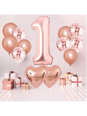 İstoç Parti 1 Yaş Doğum Günü Parti Seti Rosegold