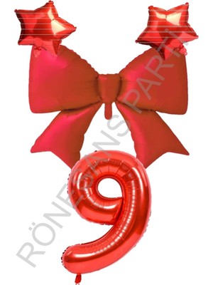 İstoç Parti Kırmızı Renk Yıldız Fiyonk Rakam Folyo Balon Seti 9 Yaş