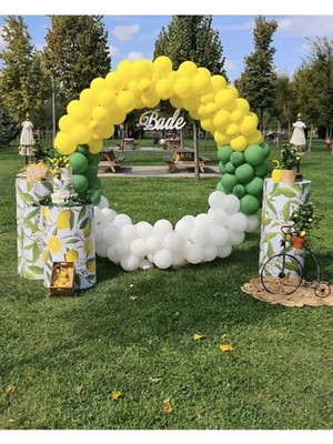 İstoç Parti Limon Konsepti Sarı Koyu Yeşil ve Beyaz Balon Zinciri 100 Adet + 5 mt Balon Zinciri