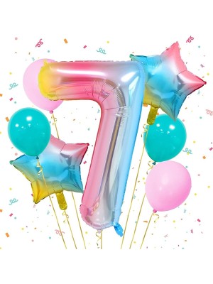 İstoç Parti Gökkuşağı Folyo Balon Seti 7 Yaş