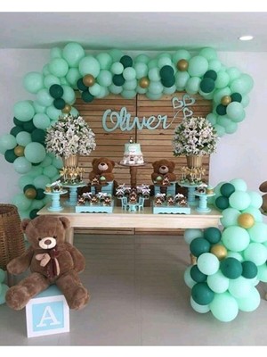 İstoç Parti Su Yeşili Koyu Yeşil Krom Gold  Balon Zincir Seti 100 Adet