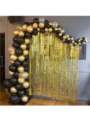 İstoç Parti Krom Gold Pastel Siyah Balon Konsept Gols Kapı Perdesi ve 5 Metre Balon Zinciri