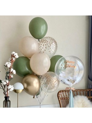 İstoç Parti Küf Yeşili -Ten Rengi-Krom Gold-Konfetili Şeffaf Balon Demeti