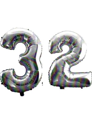 İstoç Parti 32 Yaş Sayı Folyo Balon Gümüş 40 Inç 100 cm
