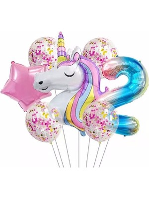 İstoç Parti Unicorn Balon Folyo Set Konsept Doğum Günü Set Yaş 2