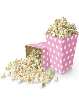 İstoç Parti Pembe Puantiyeli Popcorn Kutusu Mısır Cips Kutusu 8 Adet
